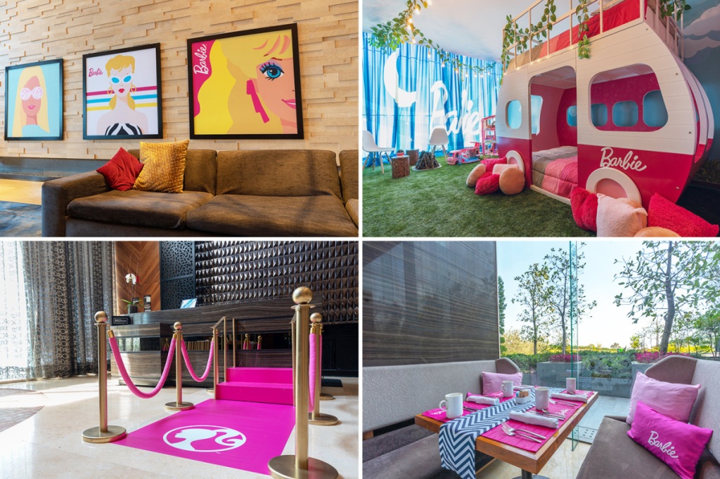 Hotel suite transformed into Barbie-themed glamping experience